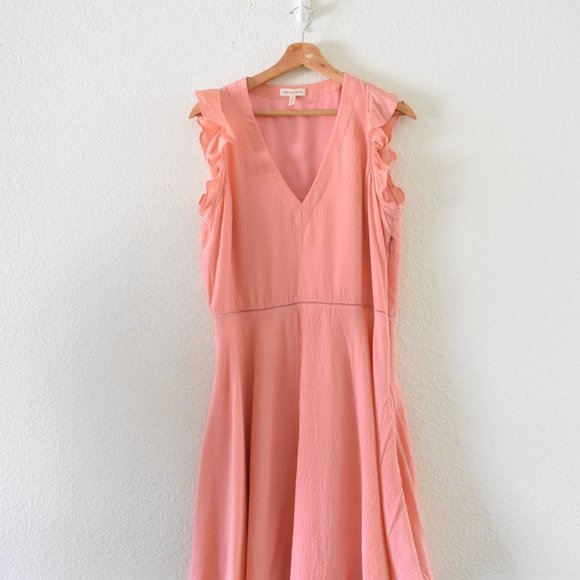 Rebecca Taylor Silk Ruffle V-Neck Dress Fit & Flare Flutter Sleeve - Picture 12 of 16